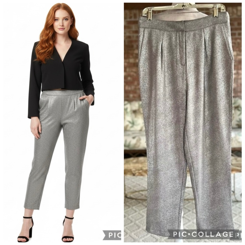 She + Sky Pants Silver Grey Shimmer Ankle NWT 8 Cocktail Party